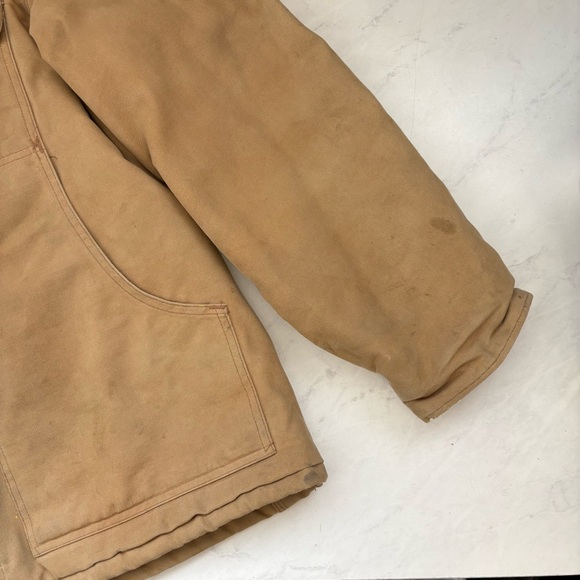 Vintage Carhartt Sz 44 Tan Corduroy Collar Canvas Insulated Work Jacket Workwear - Picture 6 of 15